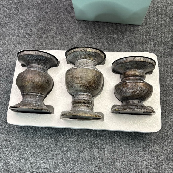 PartyLite Modern Rustic Pillar Holders Set of 3 Gray Wood Finish P9053 with Box - Picture 14 of 15